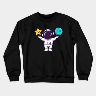 Cute Astronaut With Cute Star And Cute Planet Cartoon Crewneck Sweatshirt